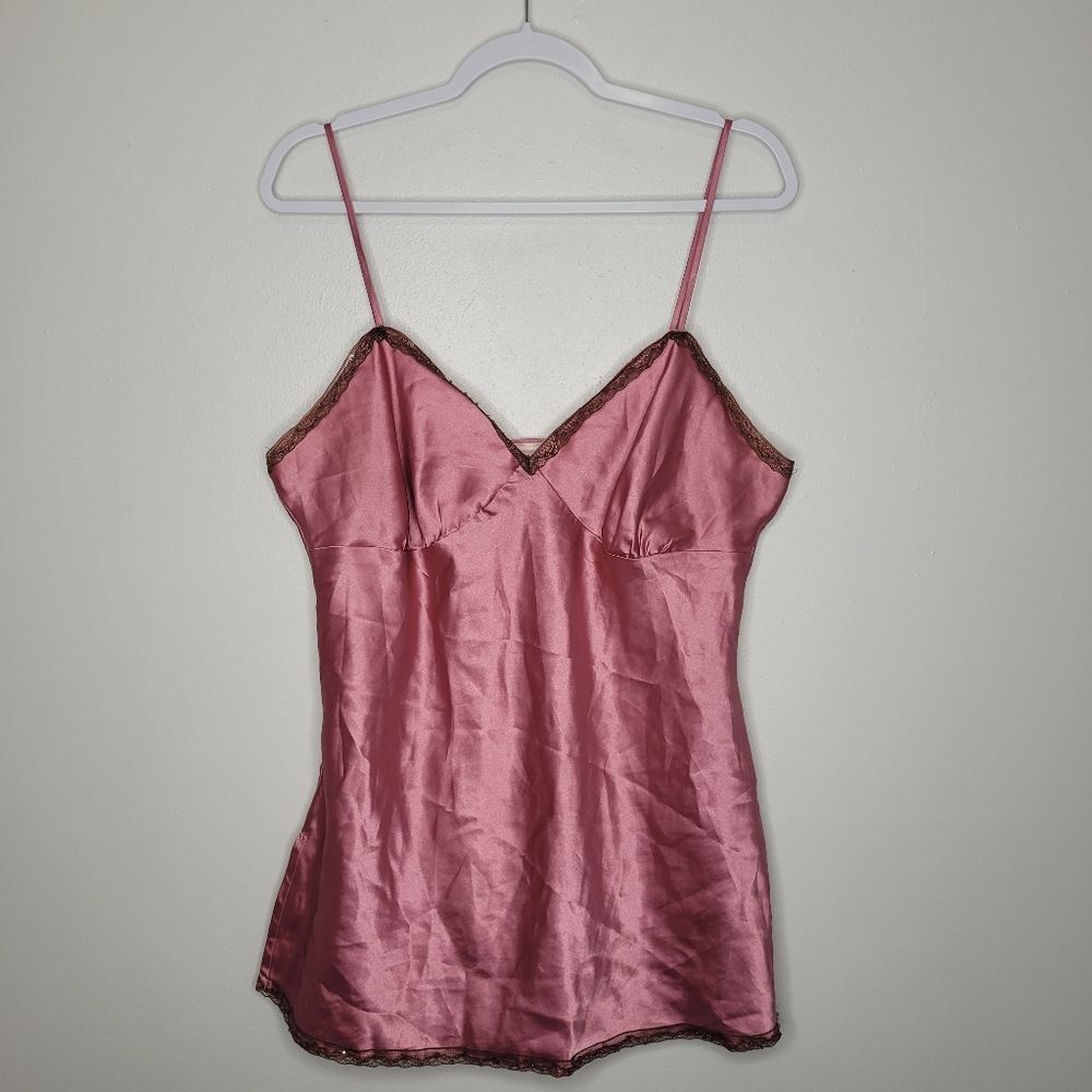 vintage y2k Xhilaration pink satin lace beaded trim preppy going out top xl FLAW